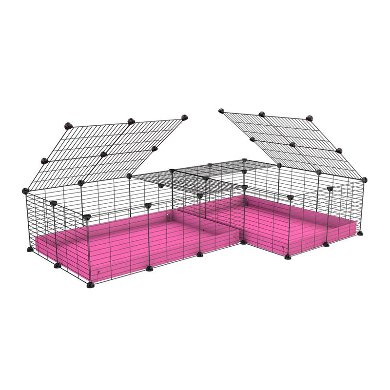 une cavy cage 6x2 en L avec couvercle et separation pour cochons d'inde qui se battent ou en quarantaine avec coroplast rose kavee