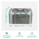 Sac de transport gris de la marque Kavee sur fond gris clair avec ses dimensions et avantages.