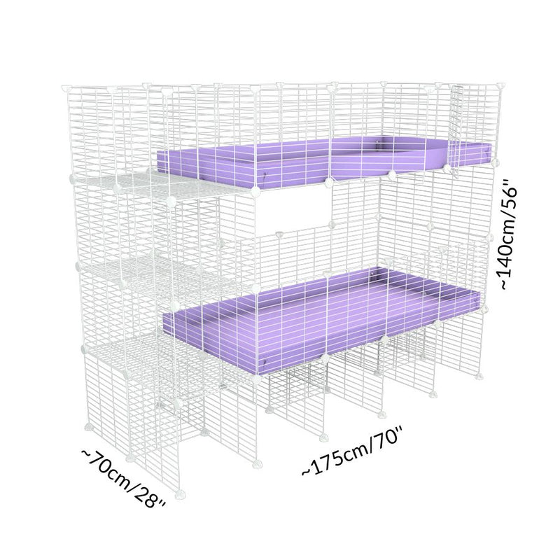 Taille d'Une cavy cage double blanche deux etages 4x2 avec stand et etageres pour cochons d'inde par Kavee