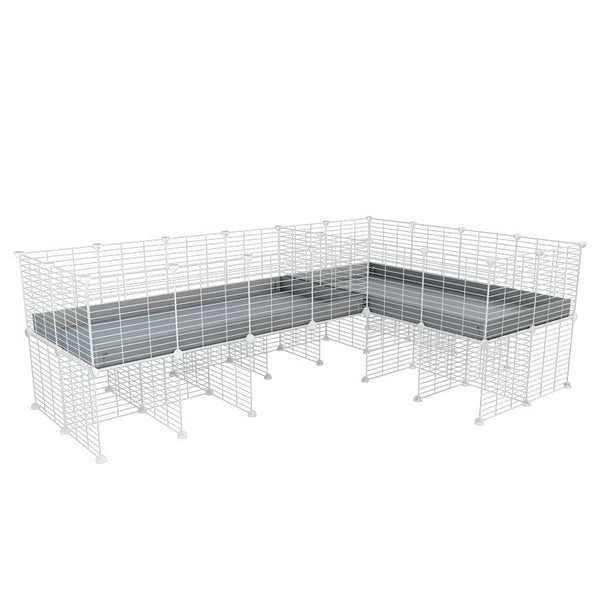 une cavy cage blanche 8x2 en L avec stand avec division pour cochons d'inde qui se battent ou en quarantaine avec coroplast gris kavee