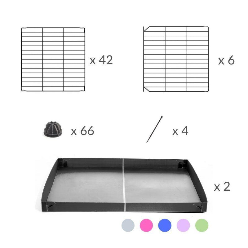 materiel pour Une cavy cage modulaire pour lapin 4x4 avec couvercle et grilles fines petits trous coroplast vert pastel de kavee france