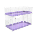 Une kavee cage double deux etages 4x2 pour cochons d'inde avec coroplast violet et grilles blanches sans danger pour bebes