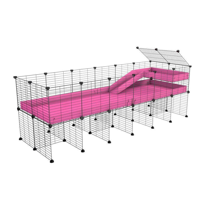 une kavee cage 6x2 pour cochons d'inde avec rehausseur loft rampe coroplast rose et grilles fines petits trous