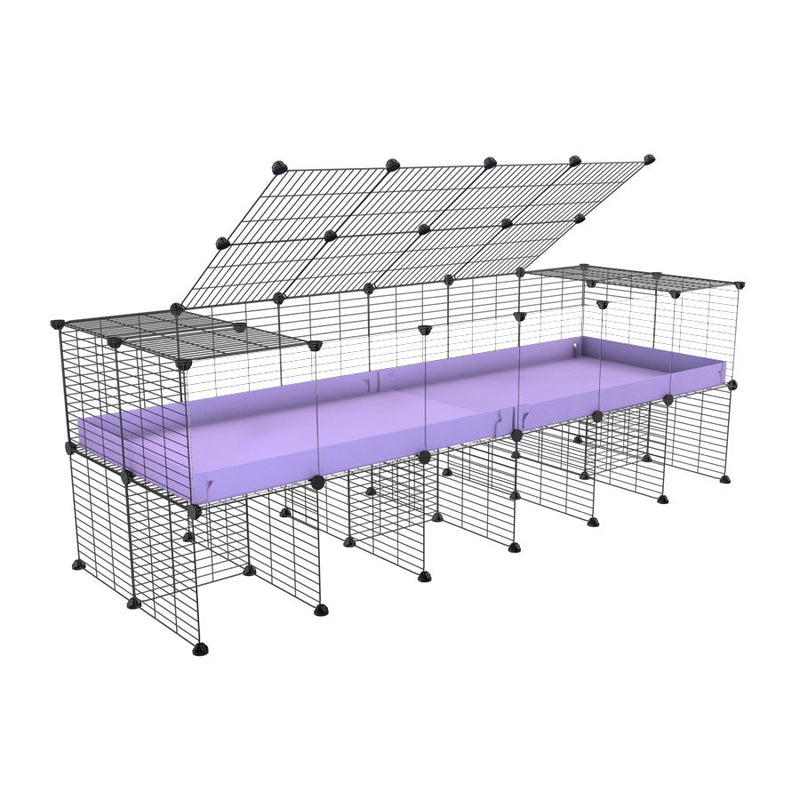 une cavy cage 6x2 avec panneaux transparents en plexiglass pour cochons d'inde avec rehausseur couvercle correx violet lilas et grilles fines de kavee france