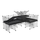 une cavy cage 6x2 en L avec stand et loft avec separation pour cochons d'inde qui se battent ou en quarantaine avec coroplast noir kavee