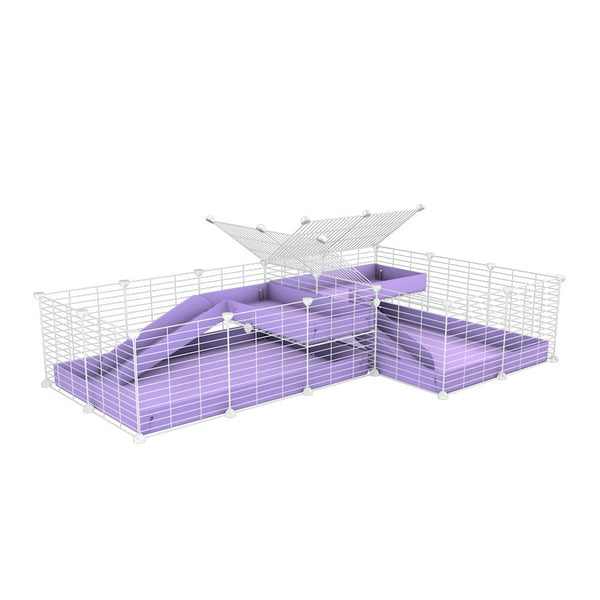 une cavy cage blanche 6x2 en L avec loft avec separation pour cochons d'inde qui se battent ou en quarantaine avec coroplast lilas violet kavee