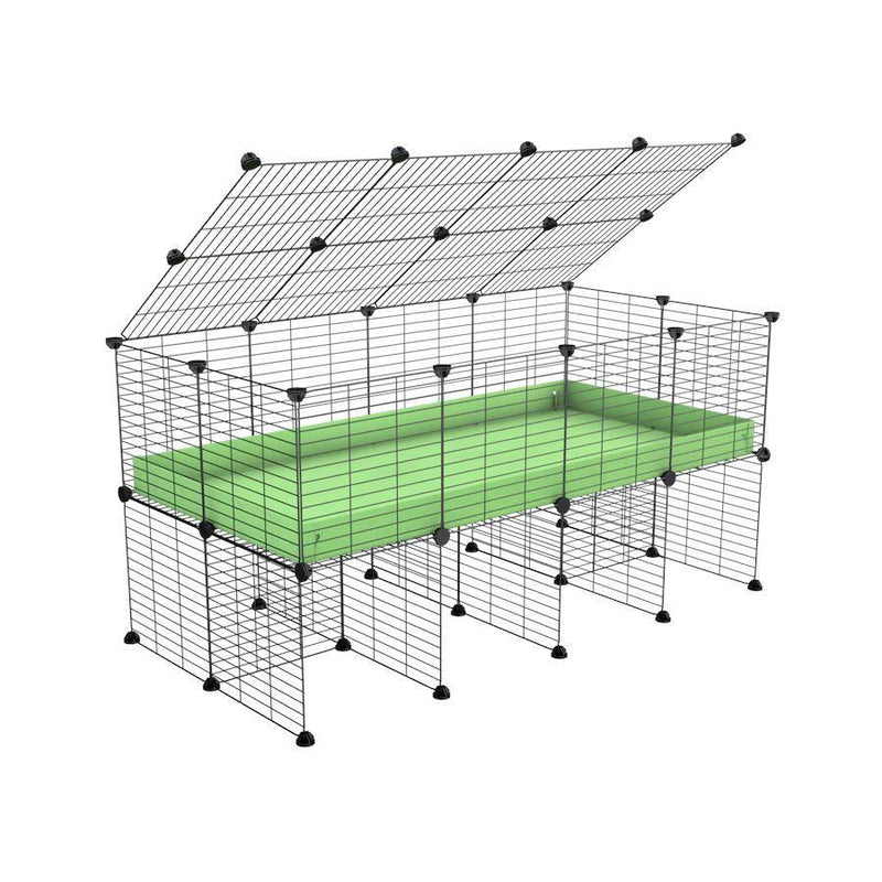 une cavy cage 4x2 pour cochons d'inde avec rehausseur couvercle correx vert pistache et grilles fines de kavee france