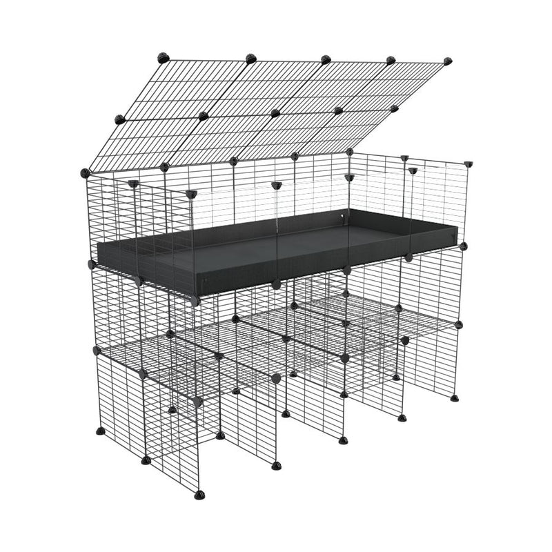 une cavy cage 4x2 pour cochons d'inde avec panneaux transparents en plexiglass avec double rehausseur couvercle correx noir et grilles a petits trous de kavee france