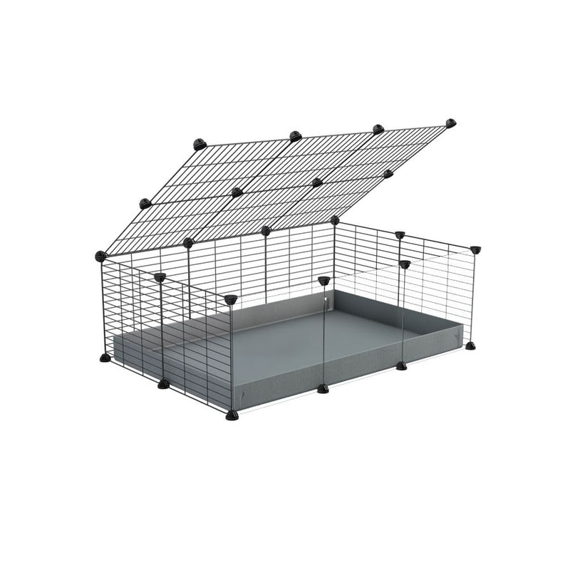 une kavee cage 3x2 pas chere avec panneaux transparents en plexiglass cochons d'inde avec couvercle coroplast gris et grilles avec barreaux etroits
