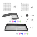 materiel pour une cavy cage 3x2 pour cochons d'inde avec une rampe un loft un coroplast vert pistache et grilles fines