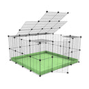 Une cavy cage modulaire pour lapin 4x4 avec couvercle et grilles fines petits trous coroplast vert pastel de kavee france