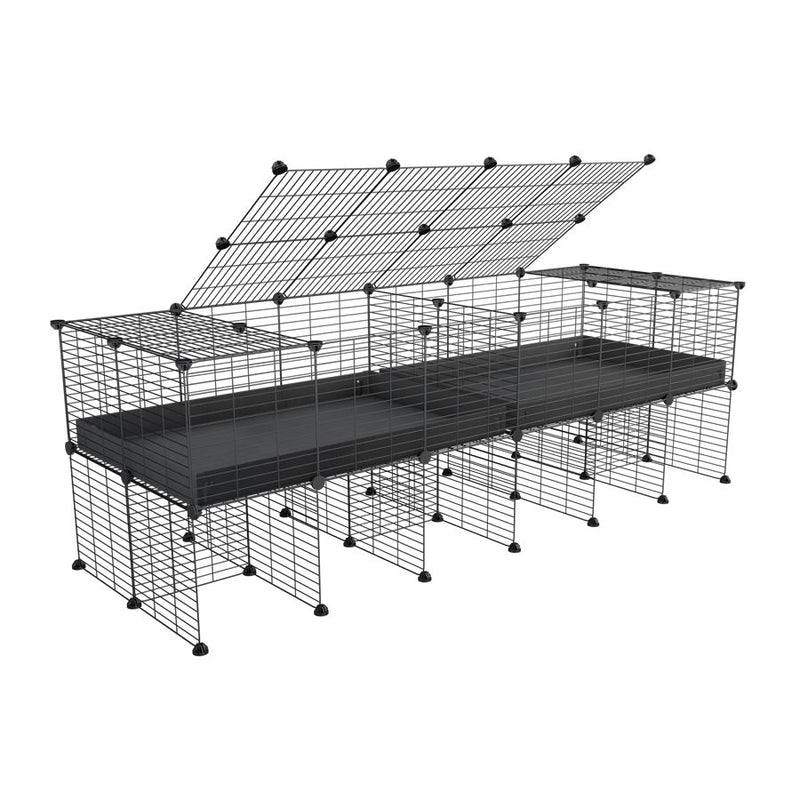 une cavy cage 6x2 stand avec couvercle et separation pour cochons d'inde qui se battent ou en quarantaine avec coroplast noir kavee
