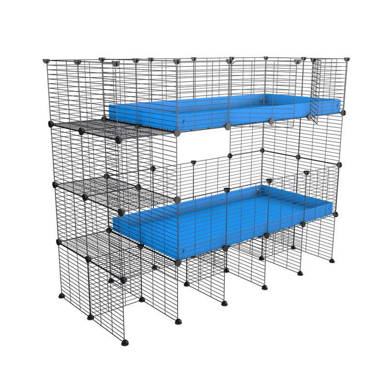 Une cavy cage double deux etages 4x2 pour cochons d'inde avec etageres et stand coroplast bleu Kavee