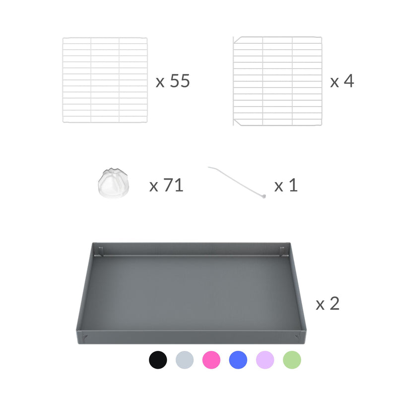 composition du kit pour une cavy cage blanche de quarantaine 6x2 stand couvercle pour cochons d'inde kavee incluant grilles et coroplast et connecteurs