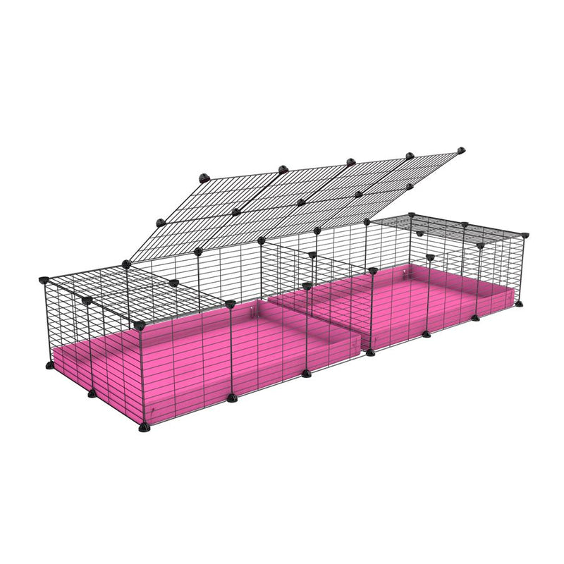 une cavy cage 6x2 avec couvercle et separation pour cochons d'inde qui se battent ou en quarantaine avec coroplast rose kavee