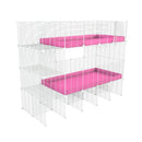 Une cavy cage double blanche deux etages 4x2 pour cochons d'inde avec etageres et stand coroplast rose Kavee