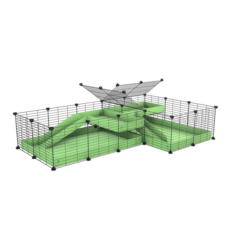 une cavy cage 6x2 en L avec loft avec separation pour cochons d'inde qui se battent ou en quarantaine avec coroplast vert kavee