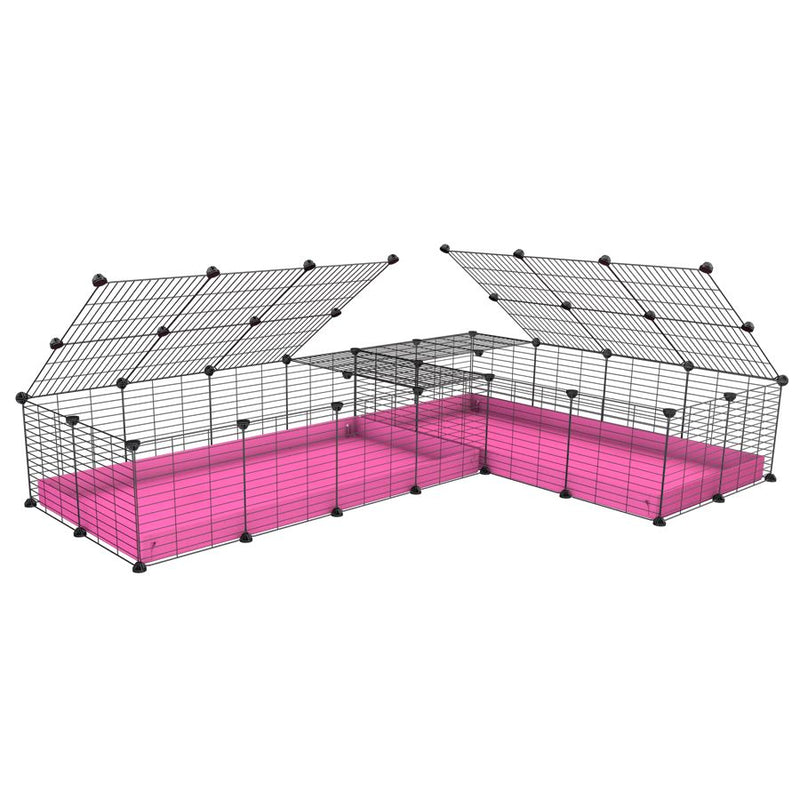 une cavy cage 8x2 en L avec couvercle et separation pour cochons d'inde qui se battent ou en quarantaine avec coroplast rose kavee