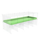 une kavee cage C&C 5x2 avec panneaux transparents en plexiglass  pour cobayes cochons d'inde avec rehausseur correx vert pistache et grilles blanches fines