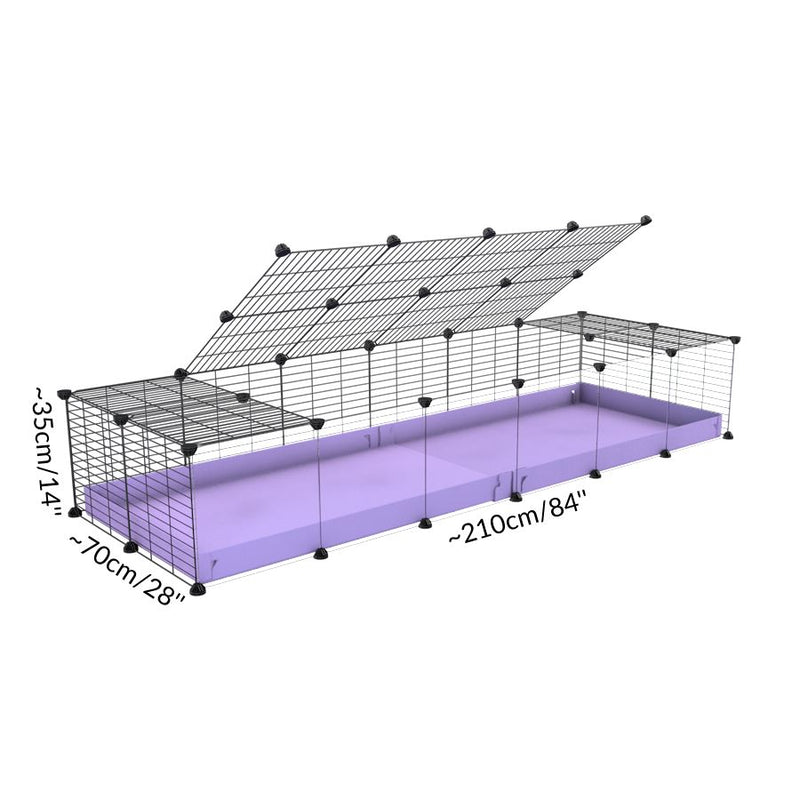 Dimension d'une cavy cage 6x2 avec panneaux transparents en plexiglass pour cochons d'inde avec couvercle coroplast violet mauve pastel lilas et grilles avec barreaux etroits de kavee
