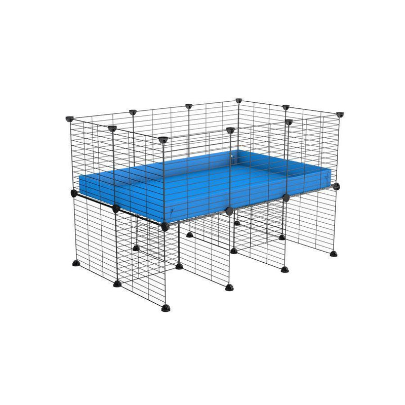 une cavy cage C&C 3x2 pour cobayes cochons d'inde avec rehausseur correx bleu et grilles fines de kavee france
