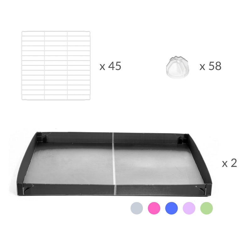 Composition d'une cavy cage C&C 6x2 pour cobayes cochons d'inde avec rehausseur correx gris et grilles blanches   de kavee  