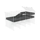 une kavee cage 4x2 pour cochons d'inde avec rehausseur loft rampe coroplast noir et grilles blanches fines