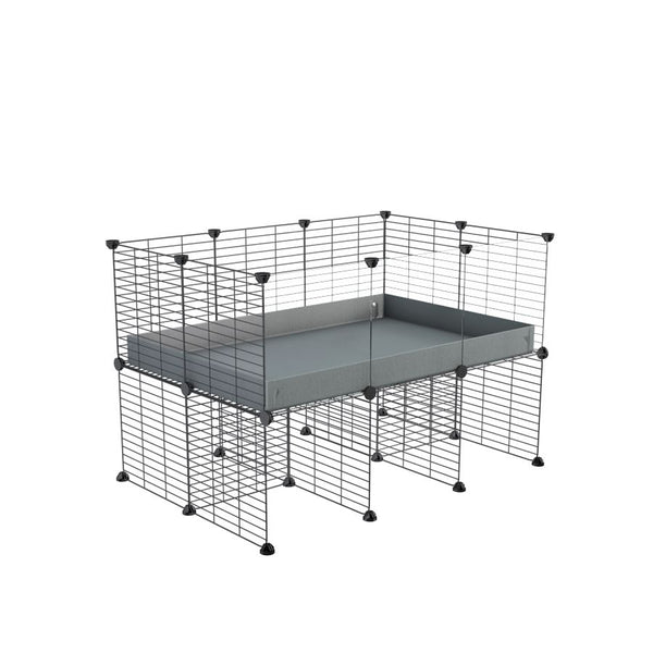 une cavy cage C&C 3x2  avec panneaux transparents en plexiglass  pour cobayes cochons d'inde avec rehausseur correx gris et grilles fines de kavee france