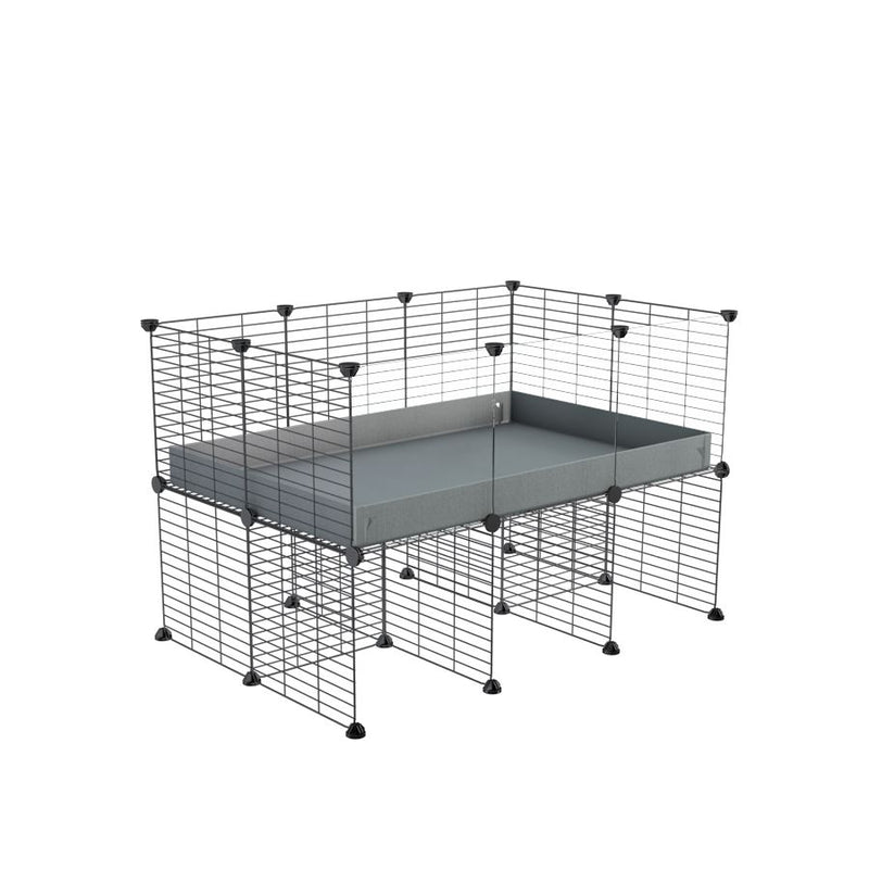 une cavy cage C&C 3x2  avec panneaux transparents en plexiglass  pour cobayes cochons d'inde avec rehausseur correx gris et grilles fines de kavee france