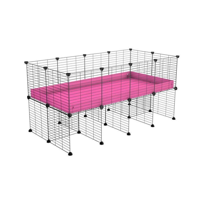 une cavy cage C&C 4x2 pour cobayes cochons d'inde avec rehausseur correx rose et grilles fines de kavee france