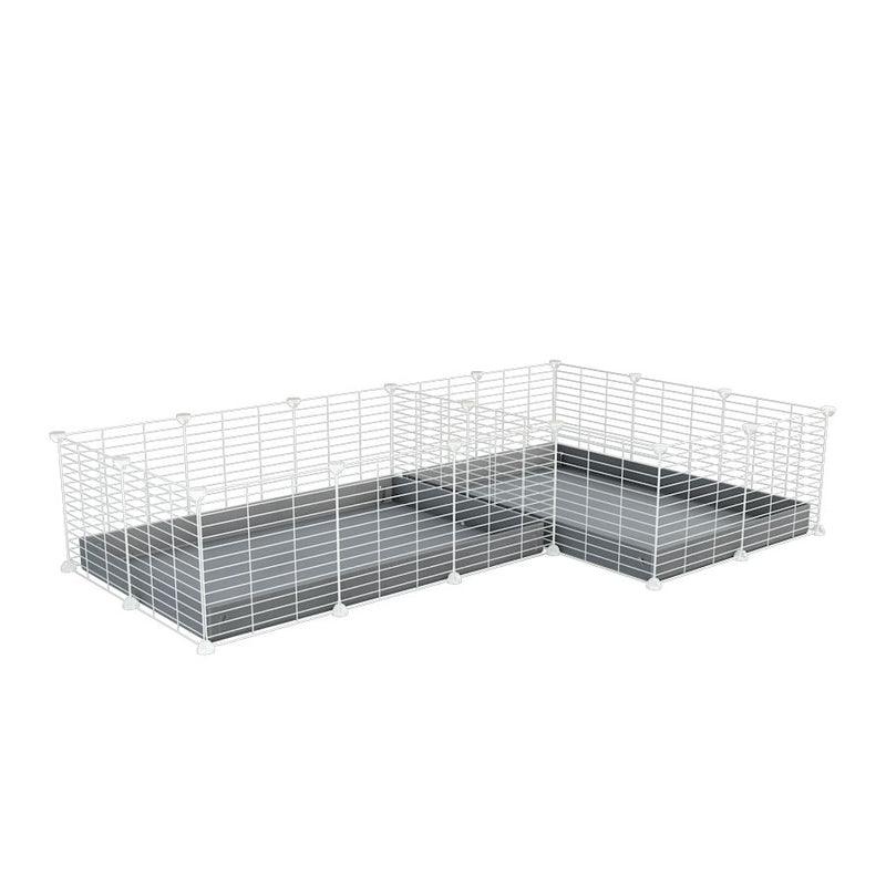 une cavy cage blanche 6x2 en L avec separation pour cochons d'inde qui se battent ou en quarantaine avec coroplast gris kavee