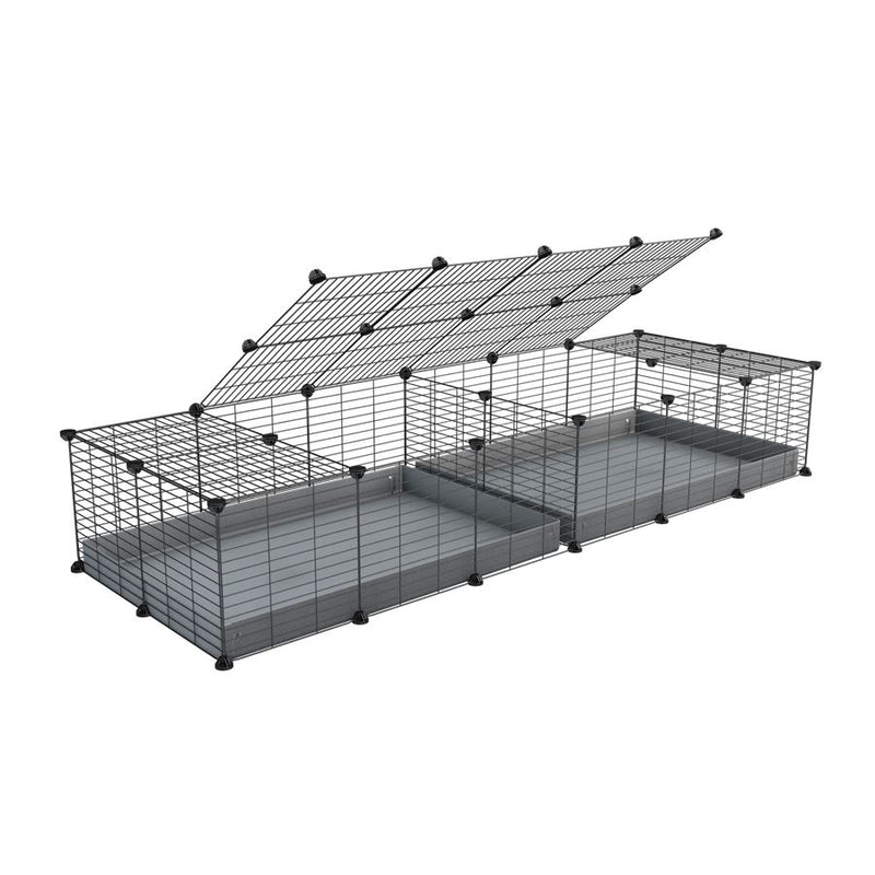 une cavy cage 6x2 avec couvercle et separation pour cochons d'inde qui se battent ou en quarantaine avec coroplast gris kavee