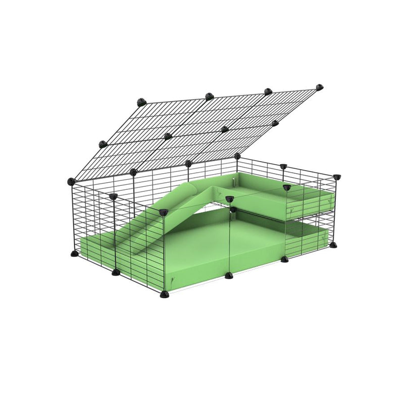 une cavy C&C cage 3x2 pour cochons d'inde avec panneaux transparents en plexiglass avec une rampe un loft un couvercle un coroplast vert pistache