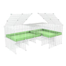 une cavy cage blanche 6x2 en L avec stand avec couvercle et separation pour cochons d'inde qui se battent ou en quarantaine avec coroplast vert kavee