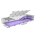 Dimension d'une cavy C&C cage 6x2  avec panneaux transparents en plexiglass pour cochons d'inde avec une rampe un loft un toit un coroplast violet mauve pastel lilas et grilles fines pour bebes