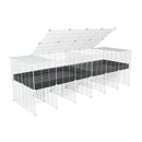 une cavy cage blanche 6x2 stand avec couvercle et separation pour cochons d'inde qui se battent ou en quarantaine avec coroplast noir kavee
