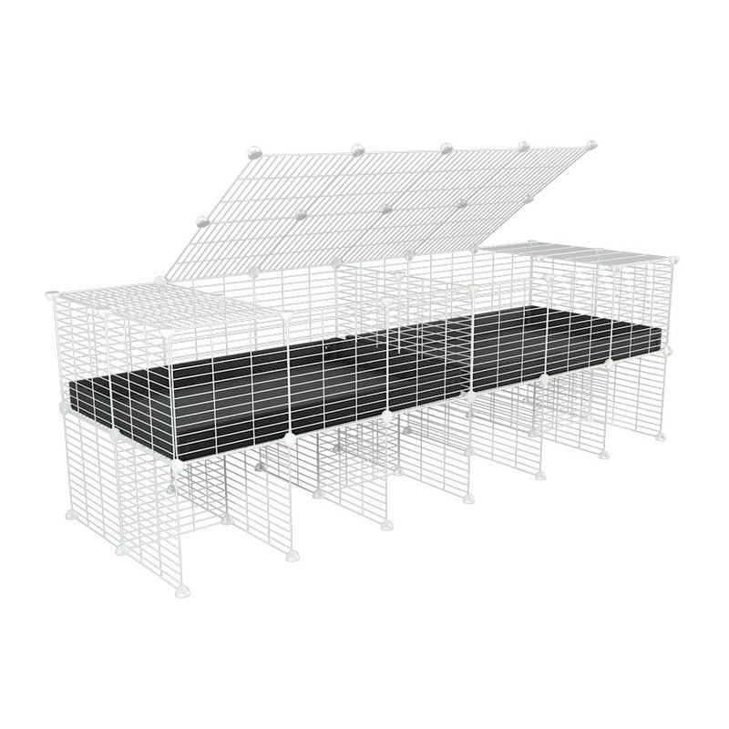 une cavy cage blanche 6x2 stand avec couvercle et separation pour cochons d'inde qui se battent ou en quarantaine avec coroplast noir kavee