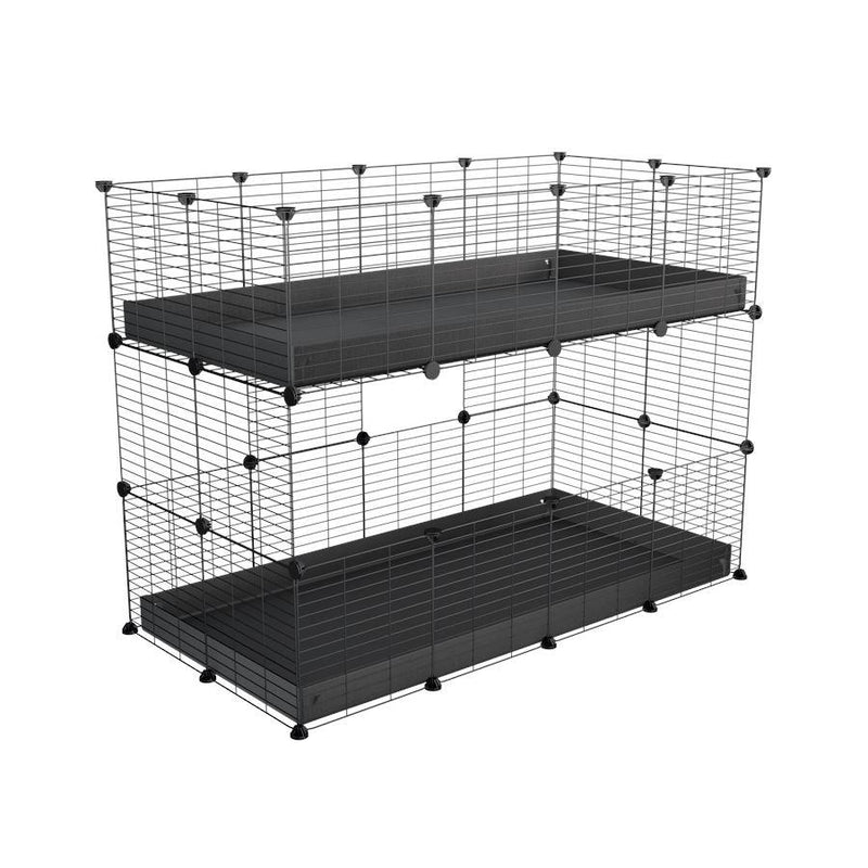 Une kavee cage double deux etages 4x2 pour cochons d'inde avec coroplast violet et grilles sans danger pour bebes