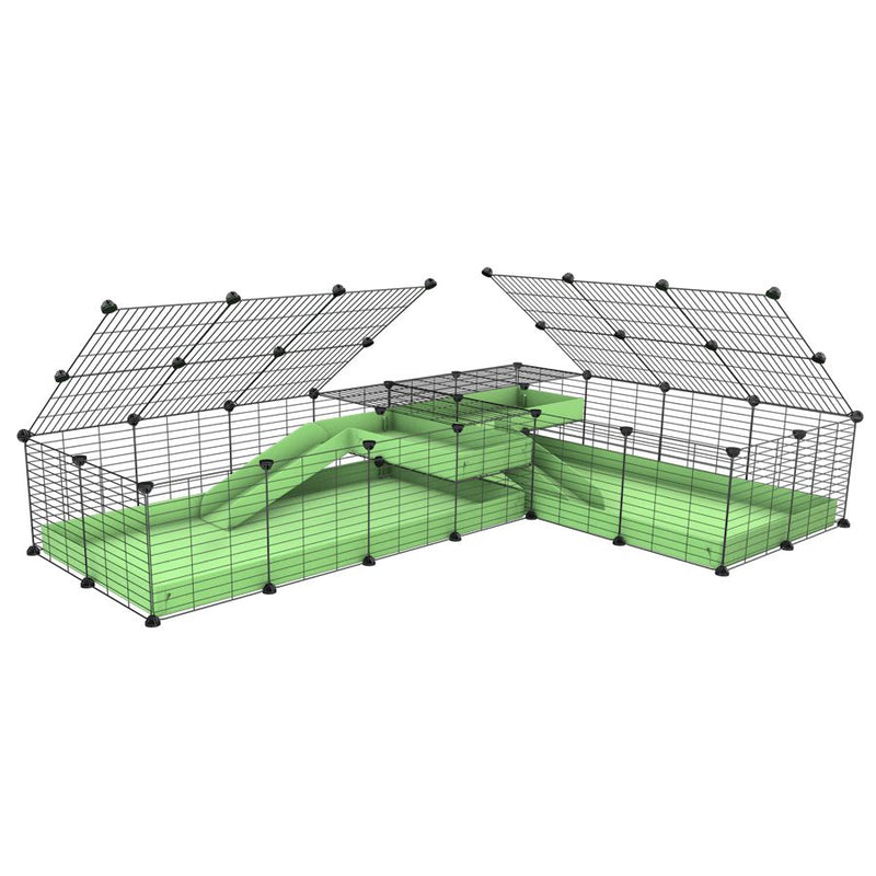 une cavy cage 8x2 de coin avec loft avec couvercle et separation pour cochons d'inde qui se battent ou en quarantaine avec coroplast vert kavee