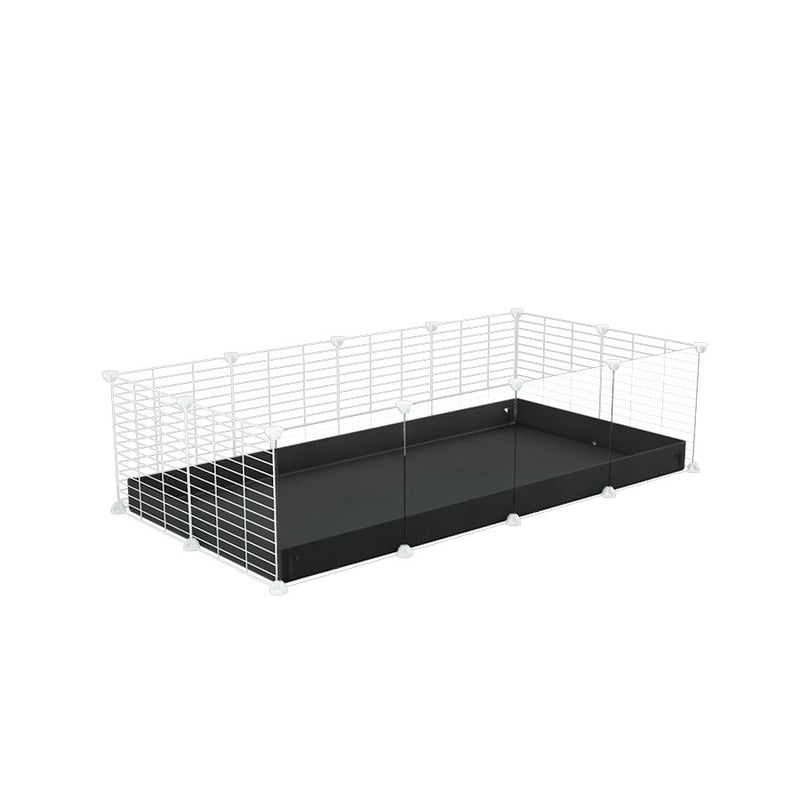 une cavy cage modulable 4x2 pour cochons d'inde avec panneaux transparents en plexiglass avec coroplast noir et grilles blanches fines avec petits trous