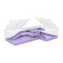 une cavy cage blanche 6x2 en L avec loft avec couvercle et separation pour cochons d'inde qui se battent ou en quarantaine avec coroplast lilas violet kavee