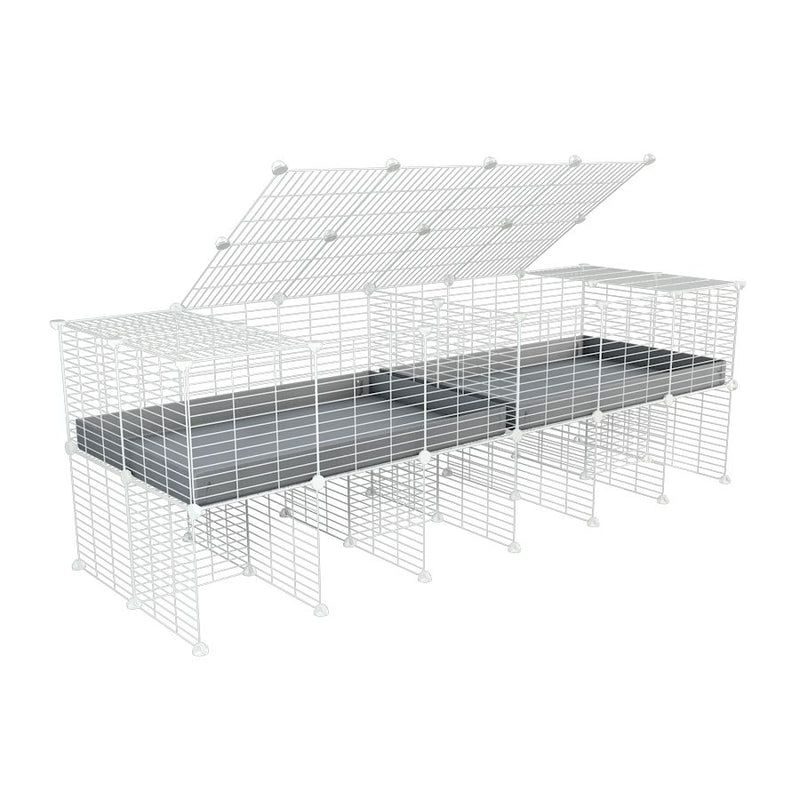 une cavy cage blanche 6x2 stand avec couvercle et separation pour cochons d'inde qui se battent ou en quarantaine avec coroplast gris kavee