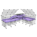 une cavy cage 8x2 de coin avec stand et loft avec couvercle et separation pour cochons d'inde qui se battent ou en quarantaine avec coroplast lilas violet kavee