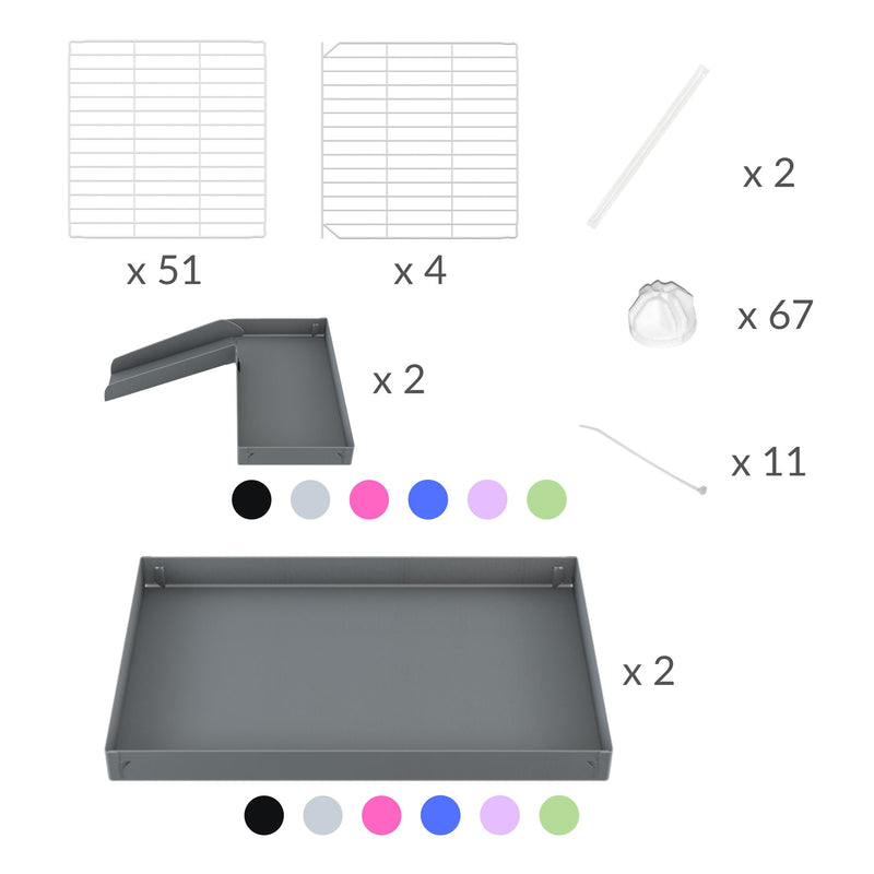 materiel dans le kit pour une cavy cage blanche de quarantaine 6x2 stand loft pour cochons d'inde kavee incluant grilles et coroplast et connecteurs