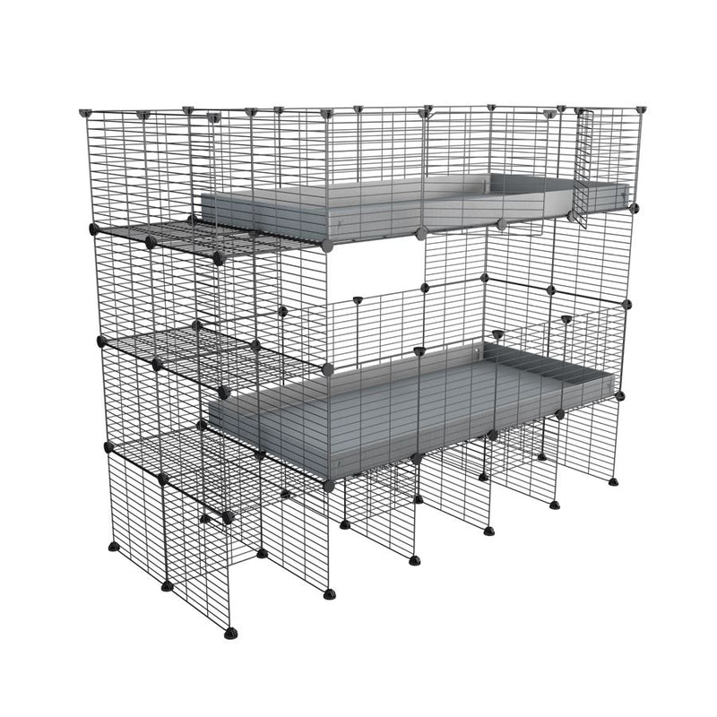 Une cavy cage double deux etages 4x2 pour cochons d'inde avec etageres et stand coroplast gris Kavee