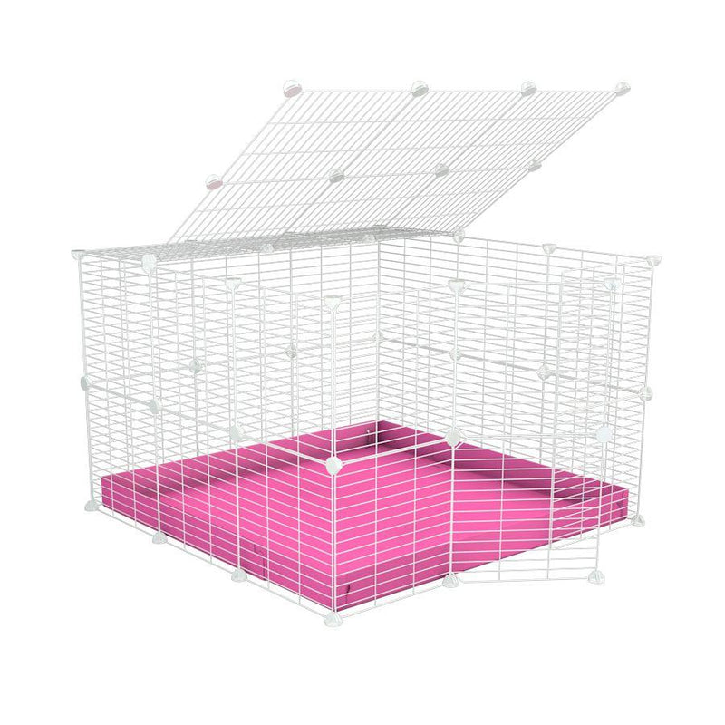 Une cavy cage C&C pour lapin 3x3 avec couvercle grilles blanches maillage fin correx rose de kavee france