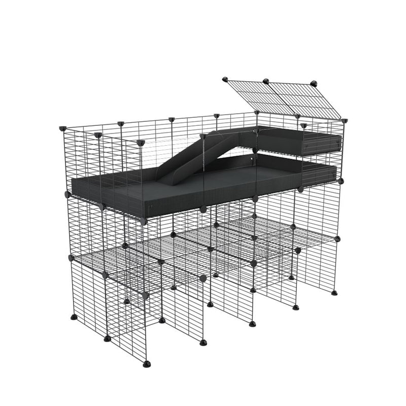 une kavee cage 4x2 avec panneaux transparents en plexiglass pour cochons d'inde avec trois etages loft rampe coroplast noir et grilles fines sans danger pour bebes