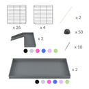 materiel dans le kit pour une cavy cage de quarantaine 8x2 de coin avec loft pour cochons d'inde kavee incluant grilles et coroplast et connecteurs
