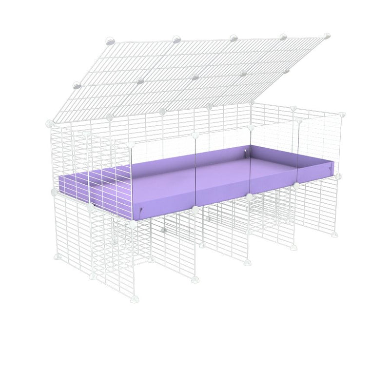 une cavy cage 4x2 avec panneaux transparents en plexiglass  pour cochons d'inde avec rehausseur couvercle correx violet lilas et grilles blanches fines de kavee france
