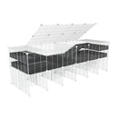 une cavy cage blanche 6x2 stand loft avec couvercle et separation pour cochons d'inde qui se battent ou en quarantaine avec coroplast noir kavee